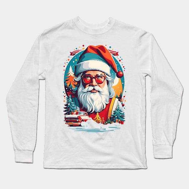 Retro Santa Long Sleeve T-Shirt by Omerico